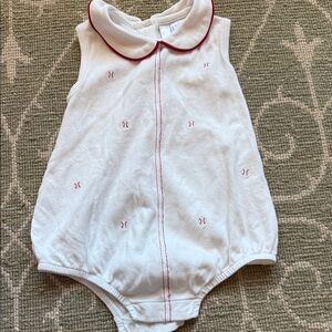 Little English White and Red Baseball Bubble with Peter Pan Collar 18 Months